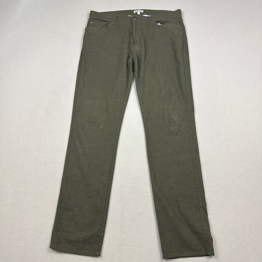 Peter Millar Pants Men 35 Green Solid Straight Leg Five Pocket Sateen Stretch *